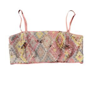 Caroline Constas Sequin Pink Yellow Silver Crop Top Adjustable Size 10 NWT